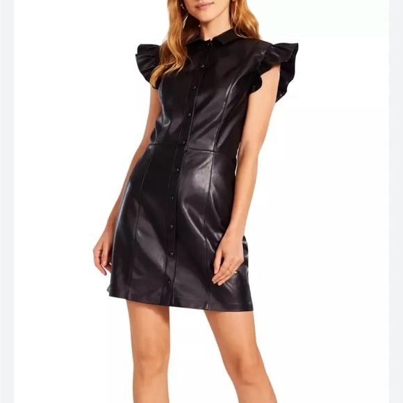 BB Dakota by Steve Madden Dresses & Skirts - BB Dakota x Steve Madden Lima Faux Leather Black Mini‎ Shirtdress Size S - NEW